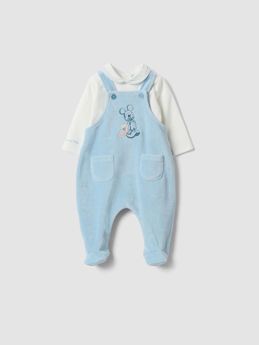 Blue and white organic cotton-blend set with Mickey embroidery for baby_0