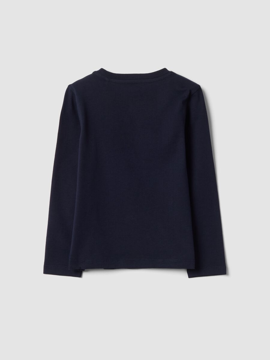 T-shirt blu in puro cotone organico con stampa cuore per bambina_1