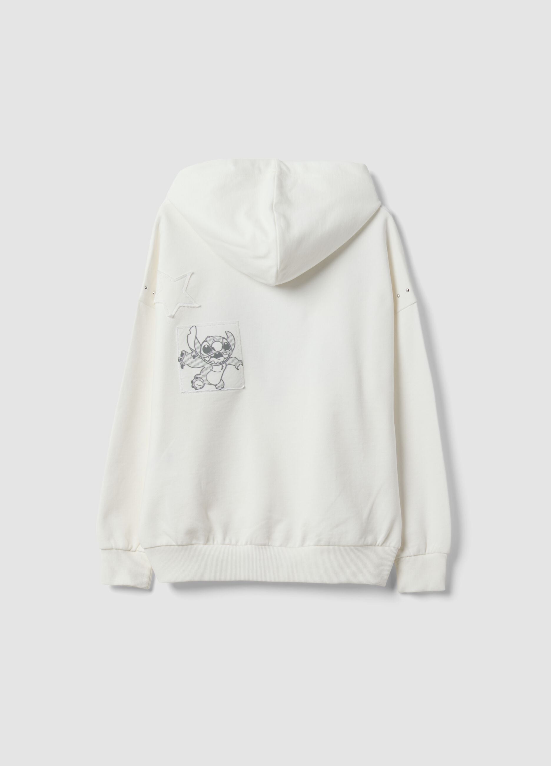 Sweatshirt branca oversized com capuz em puro algod&atilde;o com estampado do Stitch para rapariga