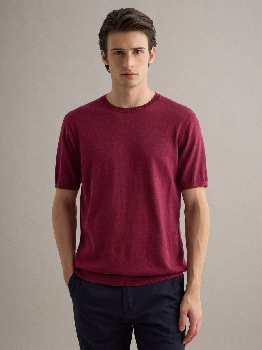 Short sleeve T-shirt in red cotton, linen and silk blend regular fit_1