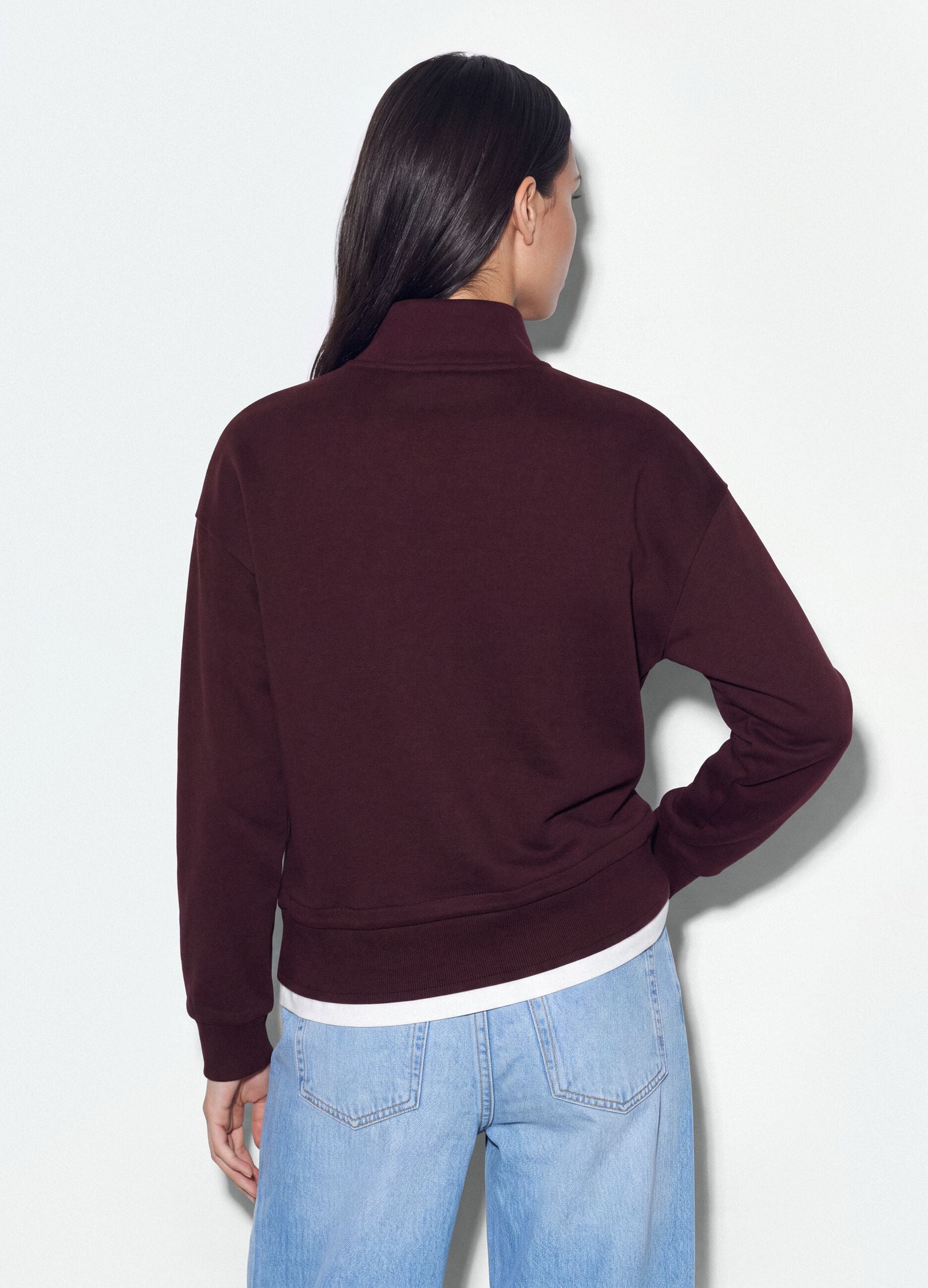 Half-zip viola in misto cotone a strati regular fit