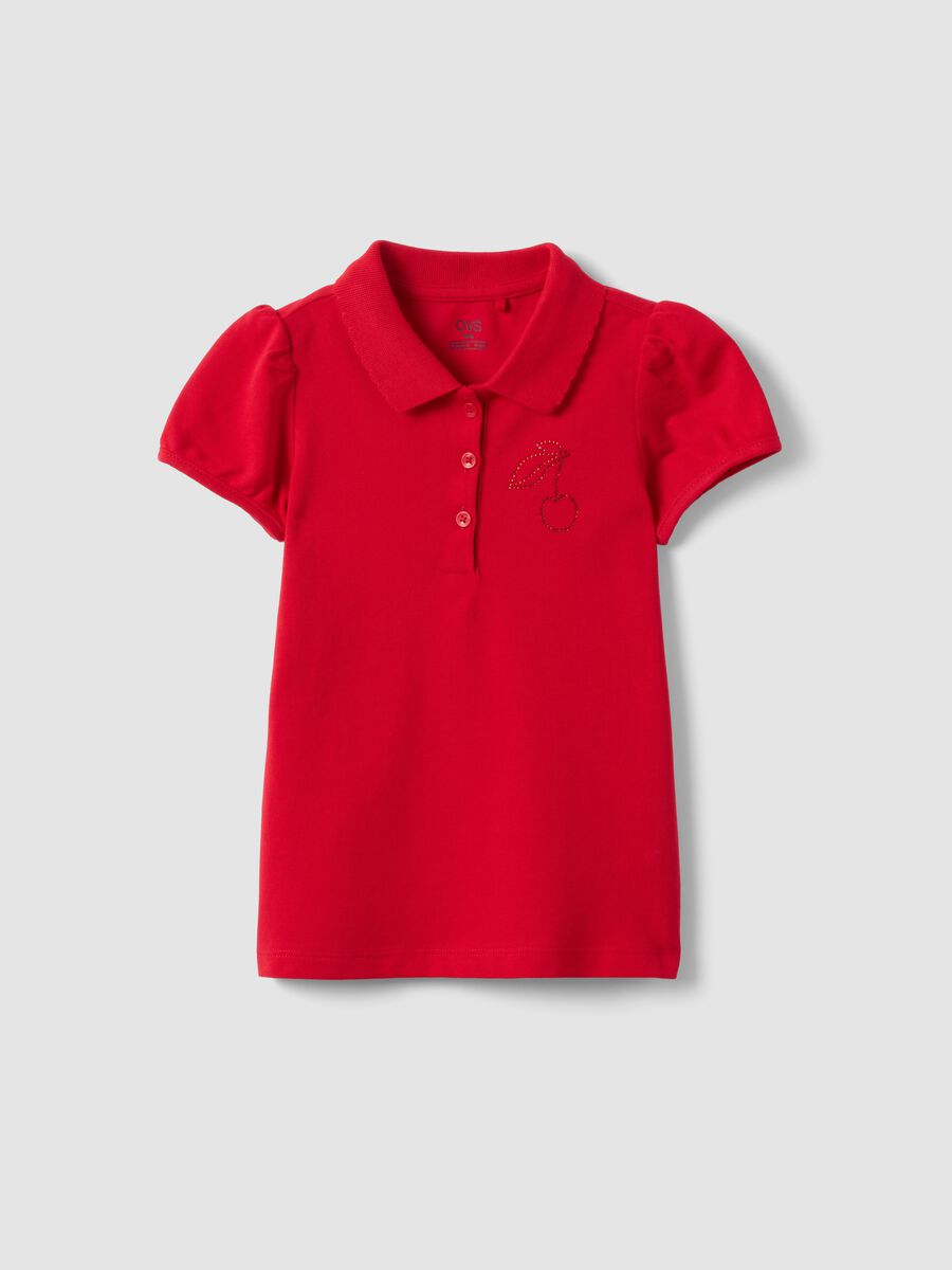 Girls' red pure cotton polo shirt regular fit with cherry_0