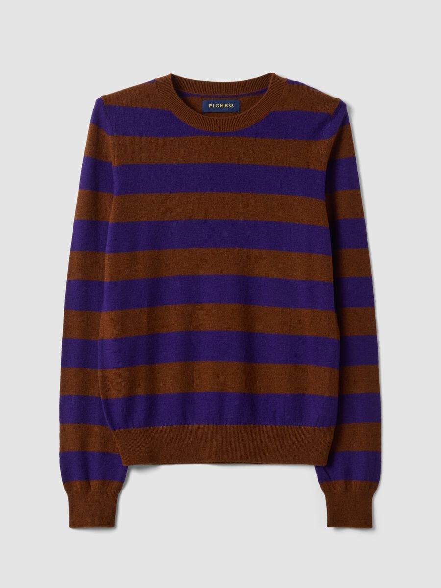Maglia viola in pura lana a righe con girocollo_0