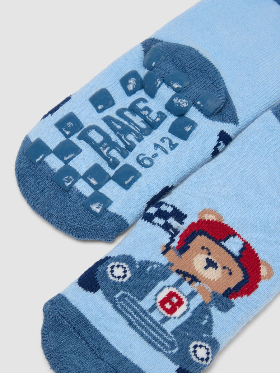 Lot de 2 chaussettes bleu ciel antid&eacute;rapantes en coton bio m&eacute;lang&eacute; pour b&eacute;b&eacute;_2