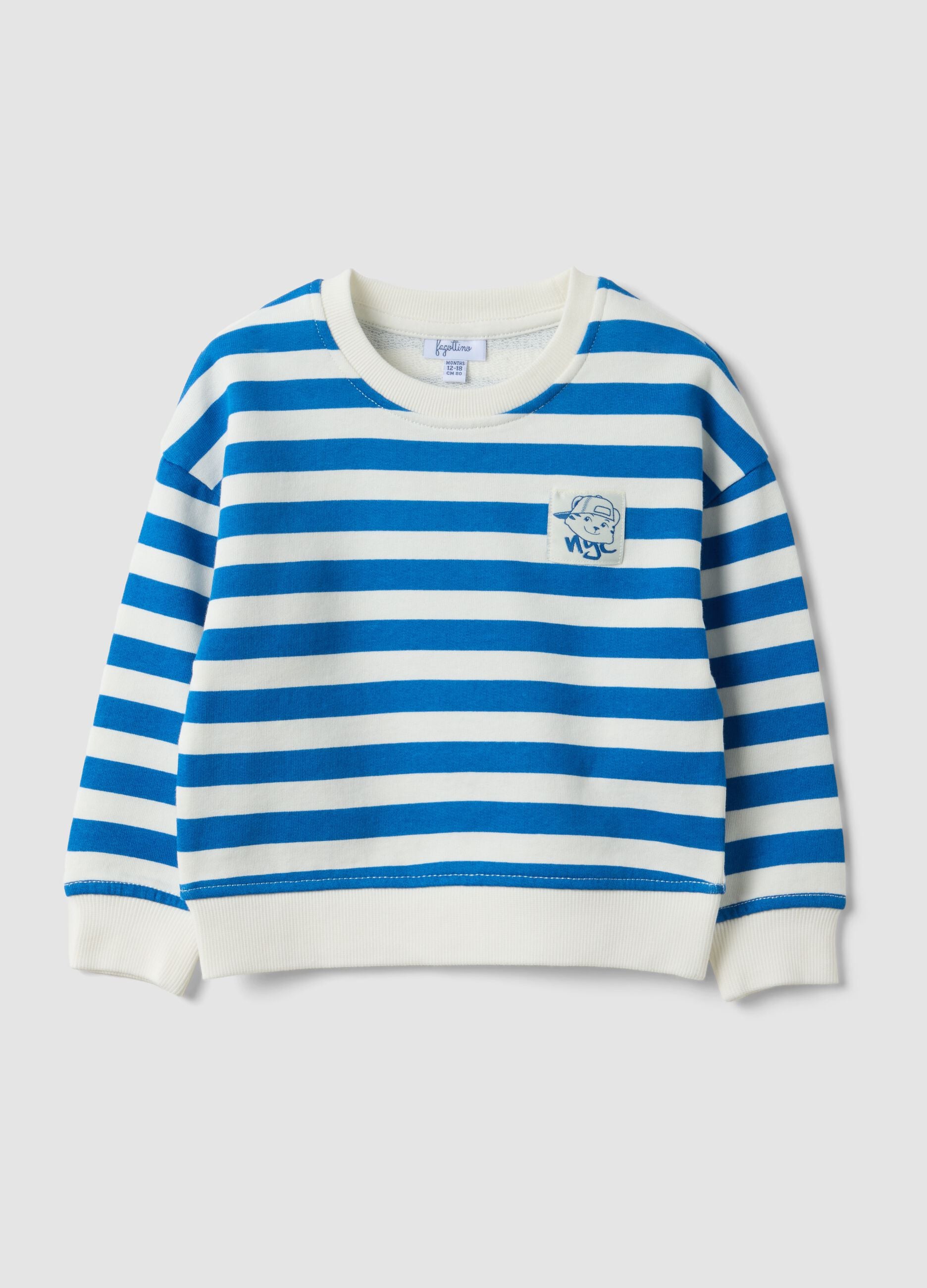 Felpa over fit blu e bianca a righe in puro cotone per bimbo