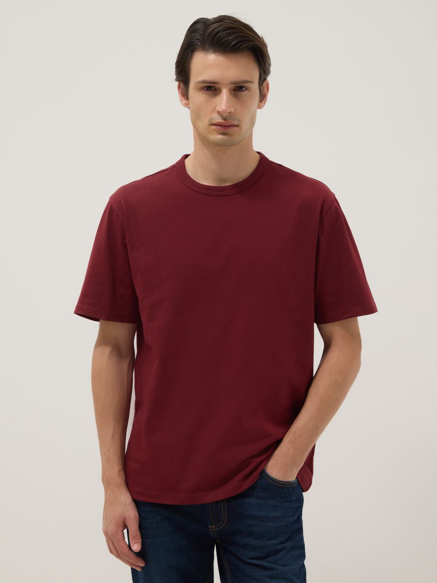 Red pure cotton crew neck T-shirt with relaxed fit_2