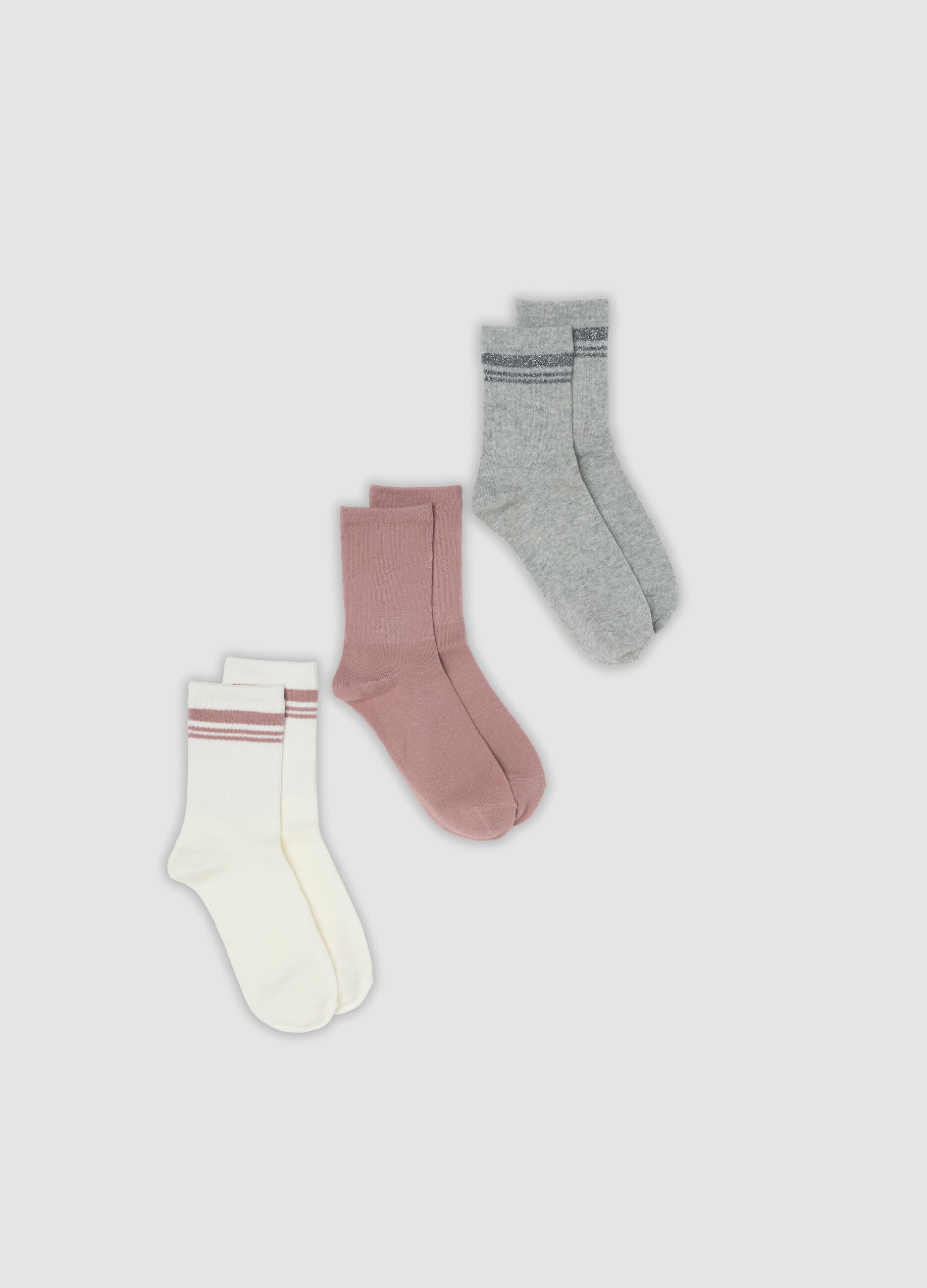 Three-pack of multicoloured striped socks in stretch organic cotton