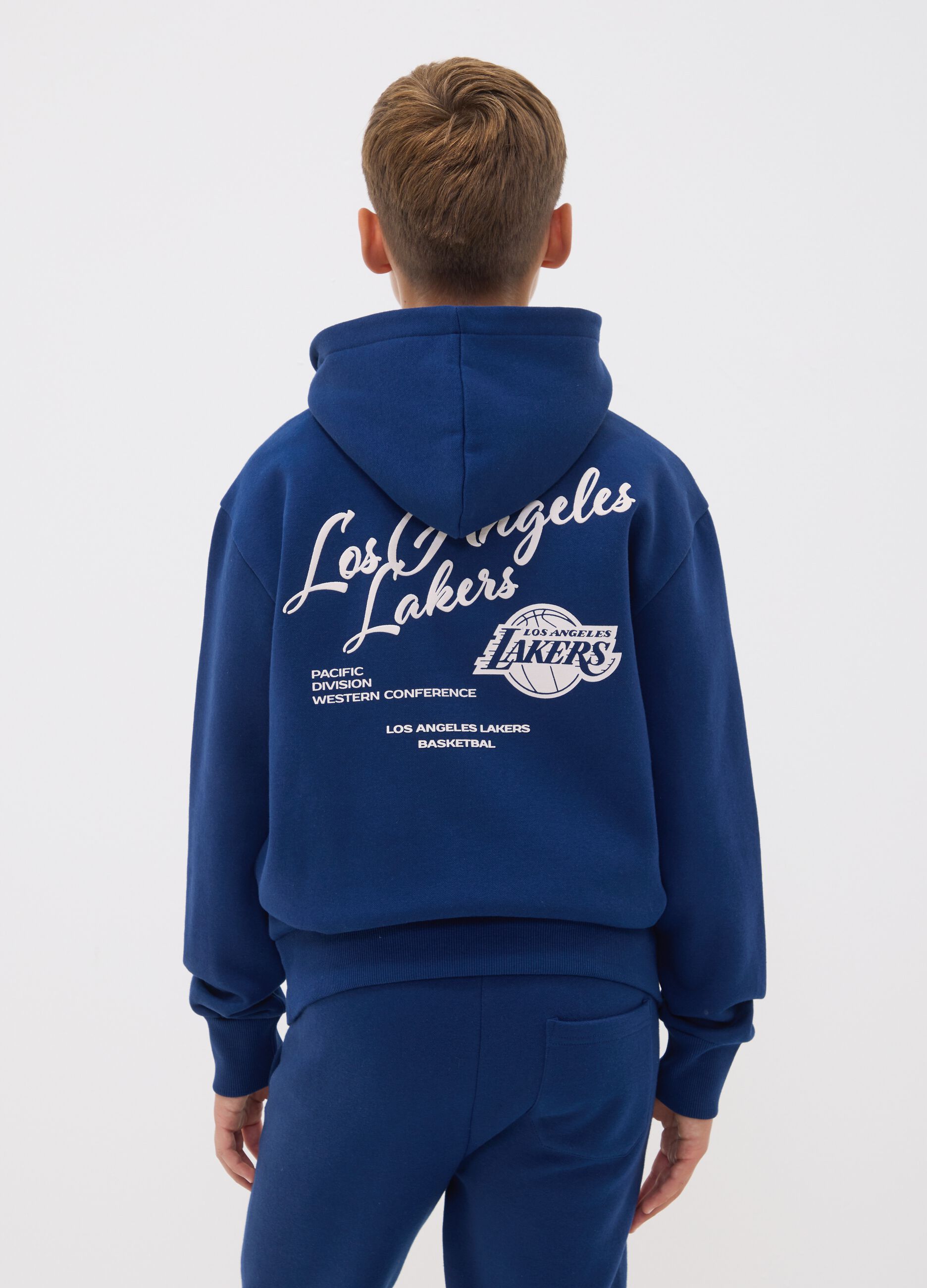 Sweatshirt azul com capuz em mistura de algod&atilde;o com estampado Lakers para rapaz