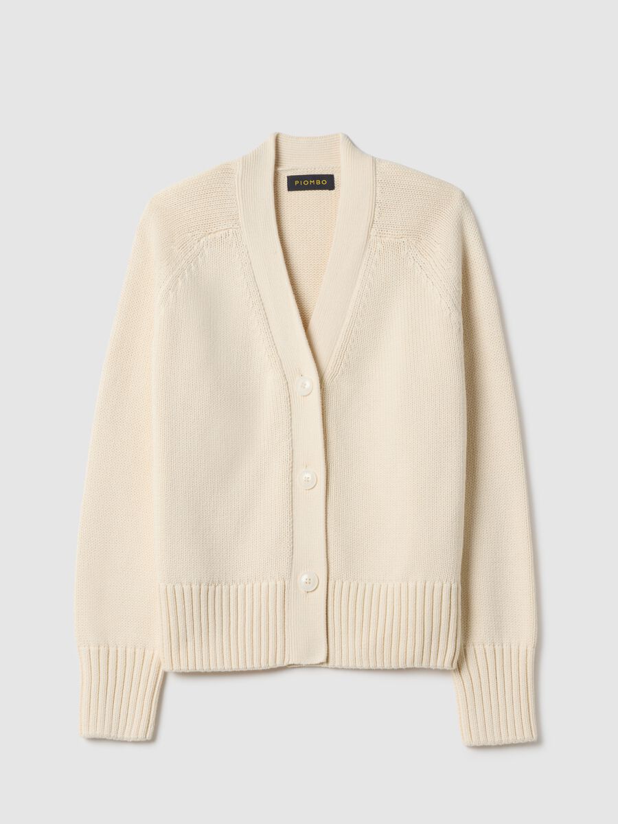 Beige cardigan in pure cotton oversized fit with deep V-neck_4