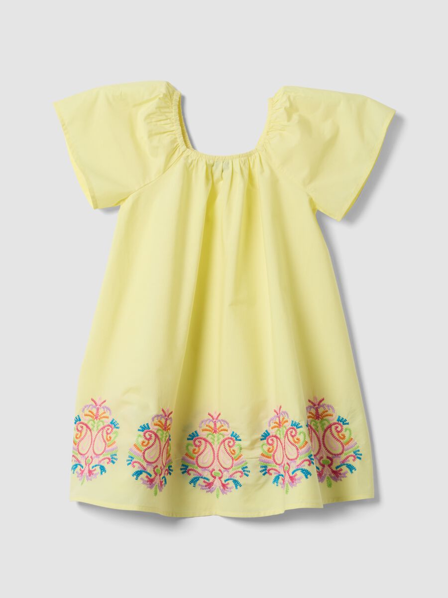 Yellow pure cotton dress with embroidery_3