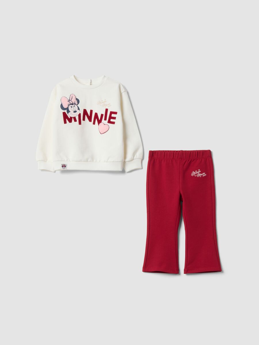 Completo bianco e rosso in cotone organico elasticizzato con stampa Minnie_0