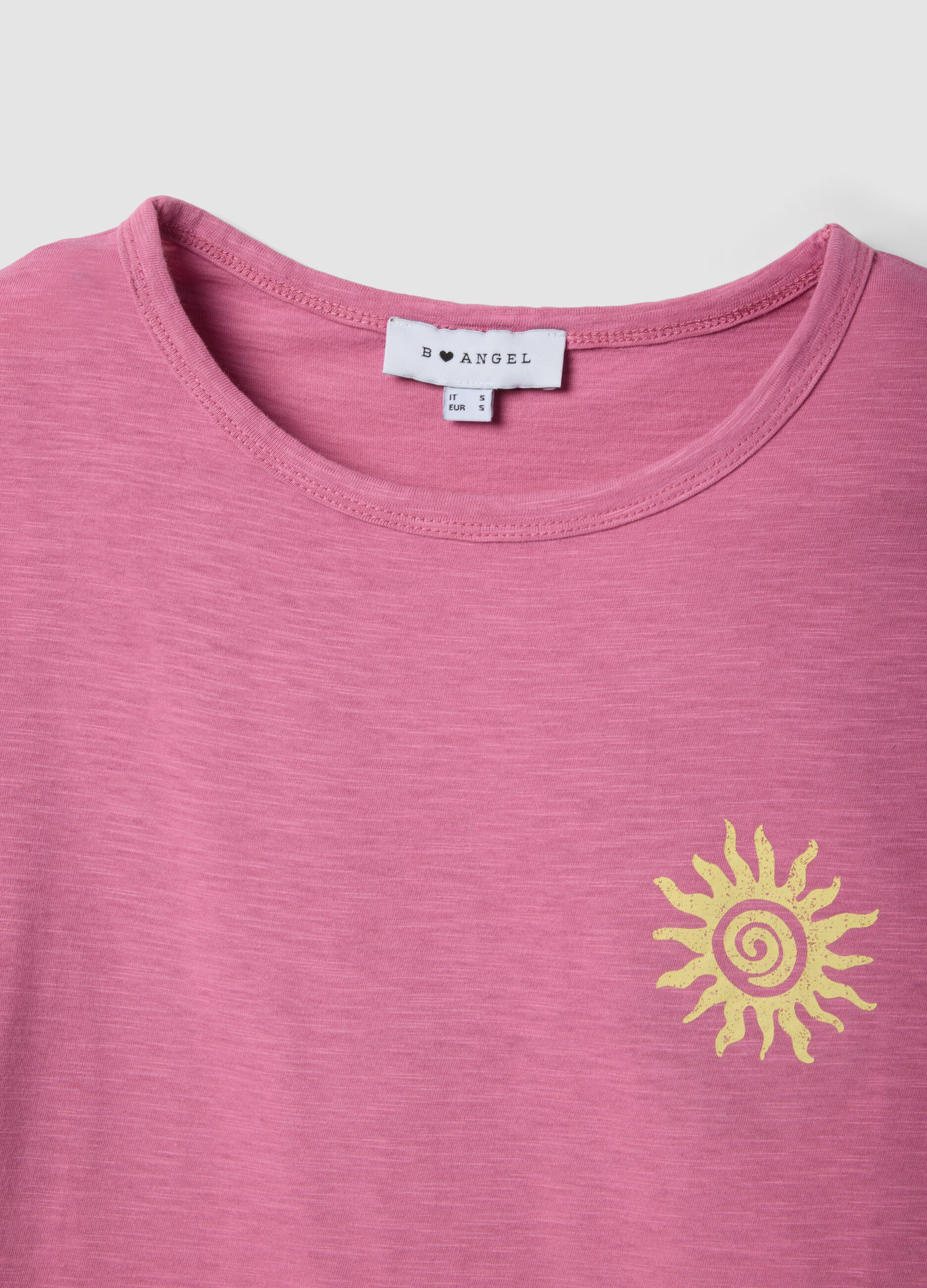 Rosa T-Shirt aus reiner Baumwolle im Relaxed Fit mit Sonnenprint