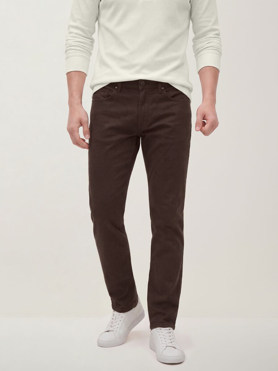 Brown denim jeans in stretch cotton, slim fit_1