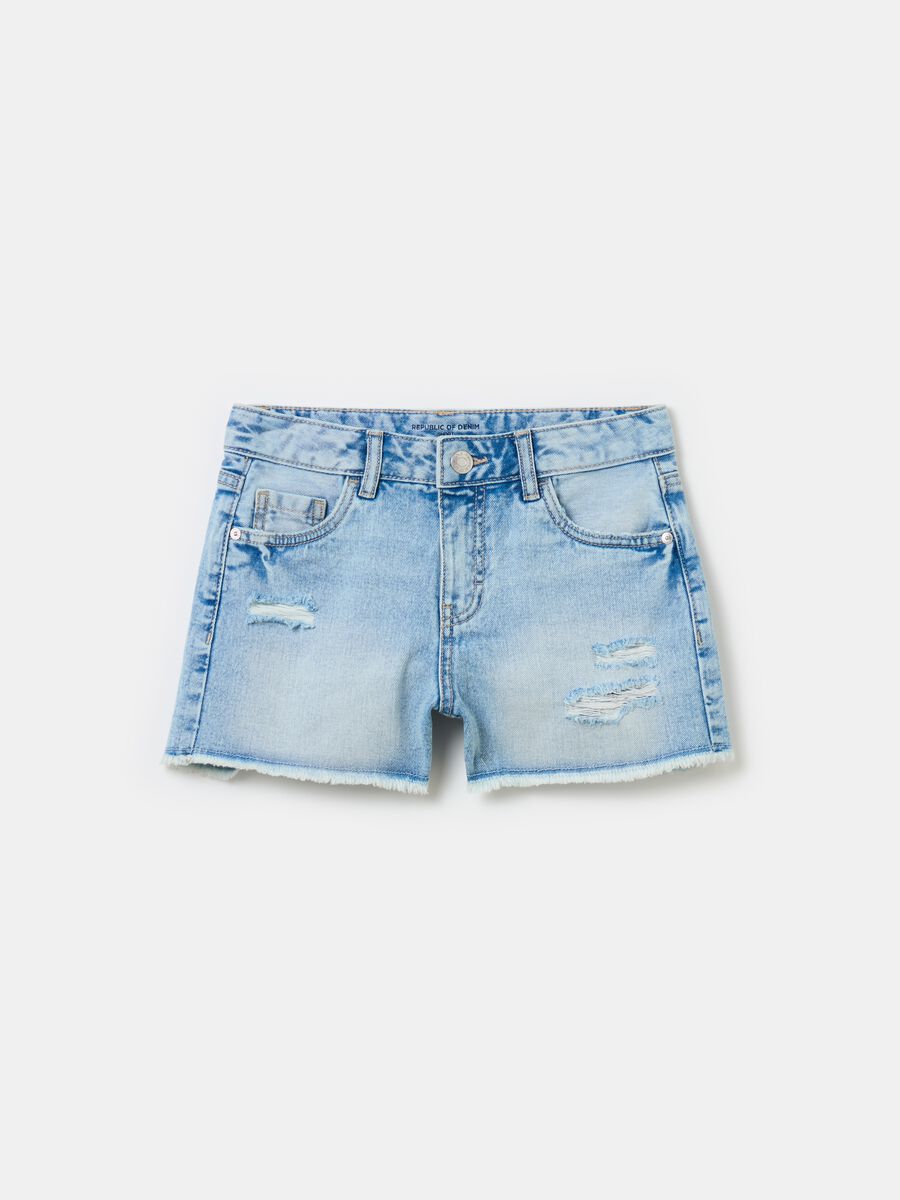 Denim shorts with abrasions_0