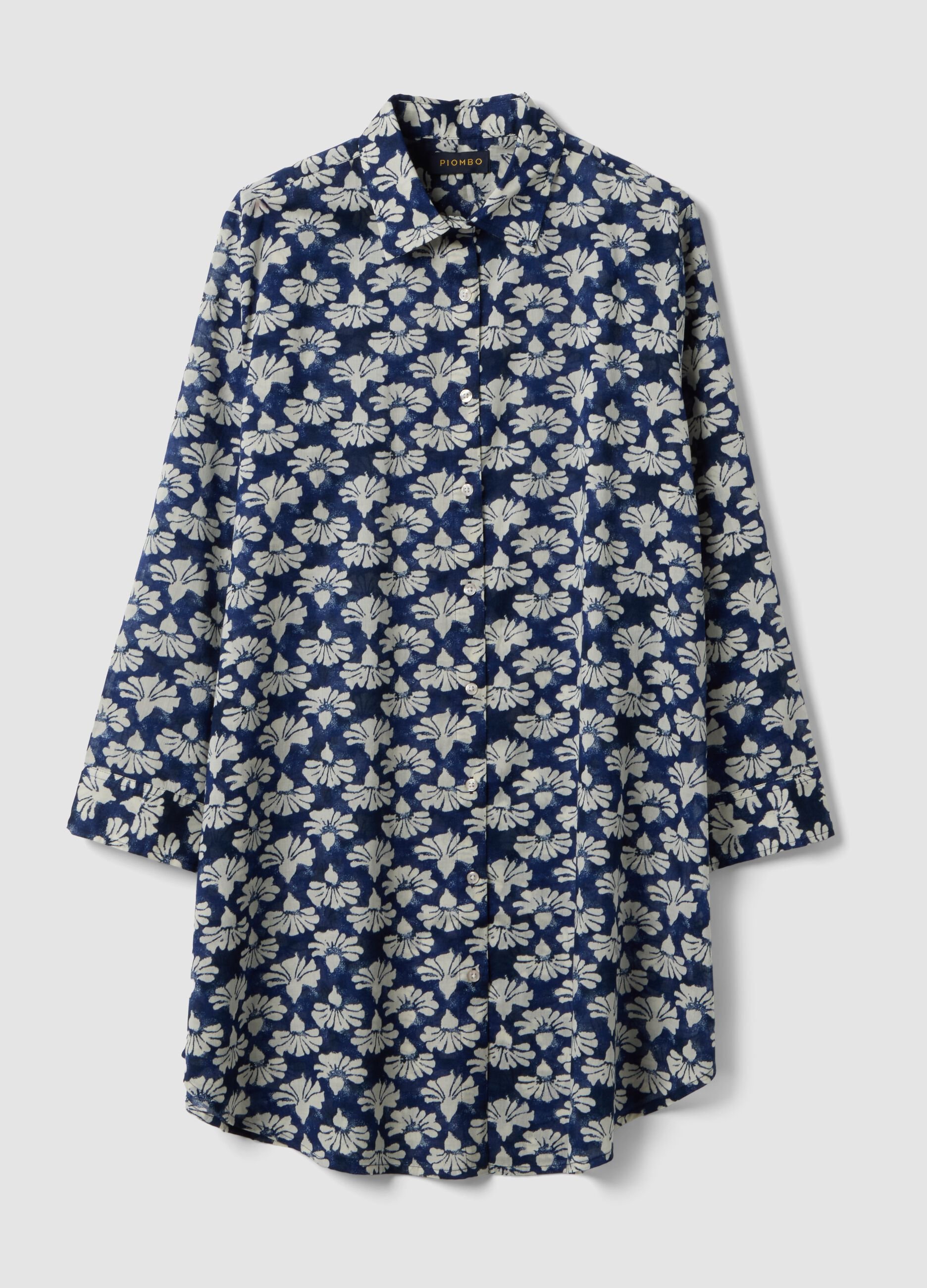 Blue pure cotton kaftan with floral print
