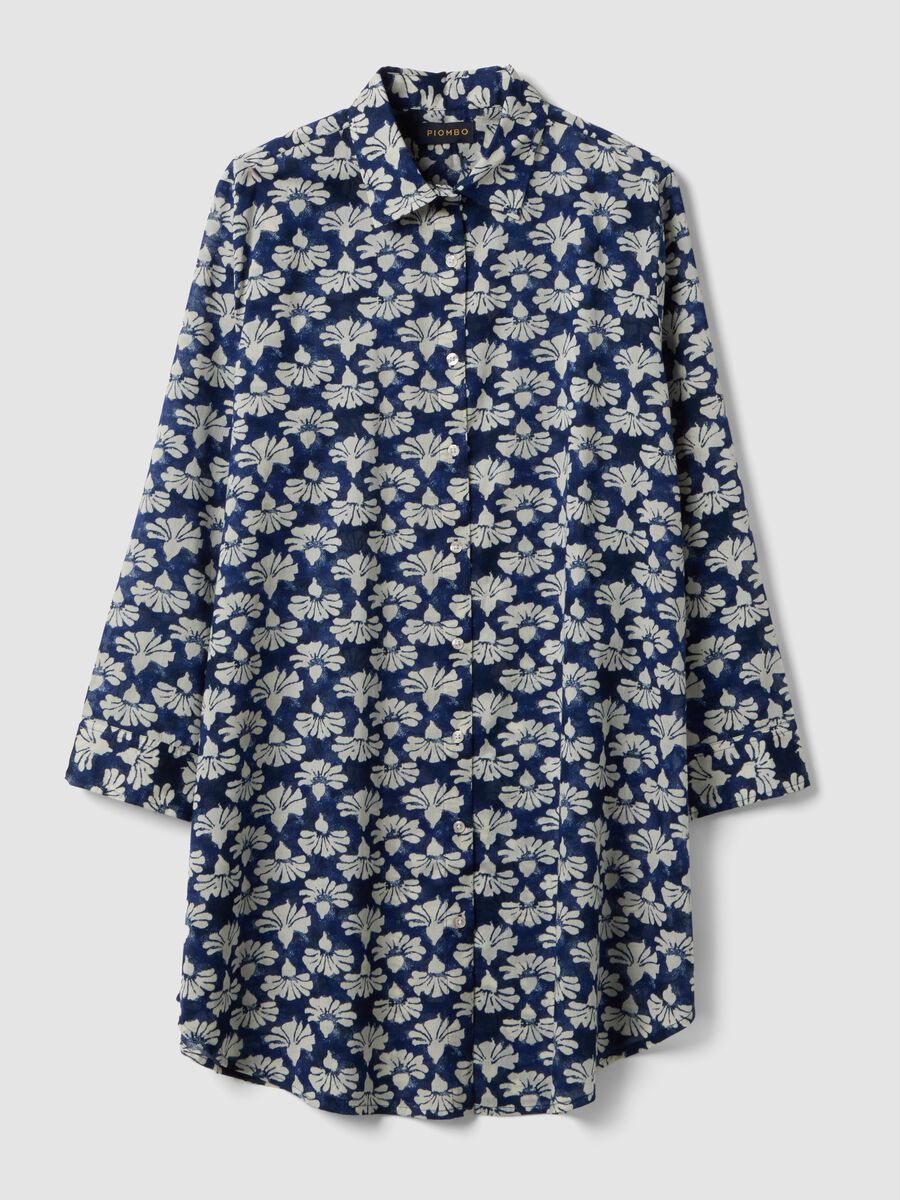 Caftan bleu en pur coton &agrave; imprim&eacute; floral_4