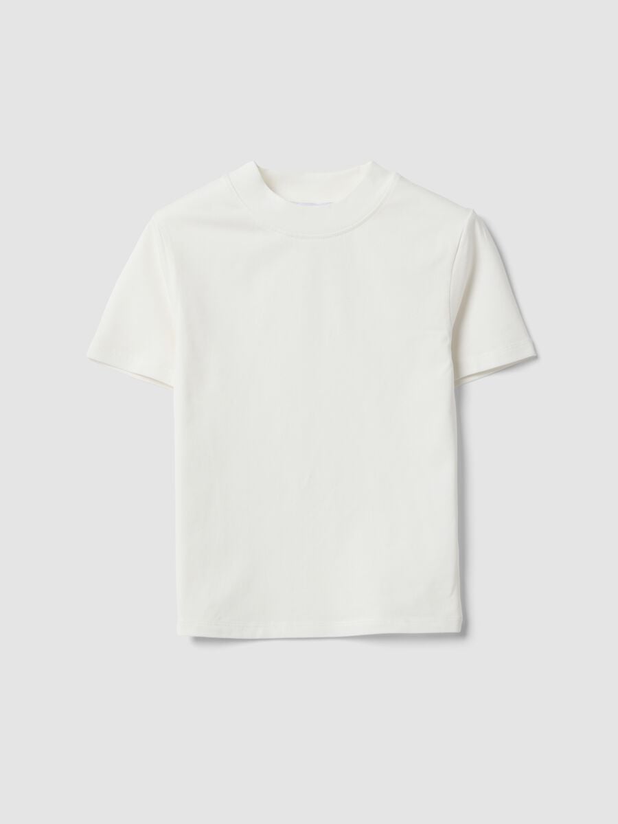 White fitted stretch-cotton T-shirt with high neck_4