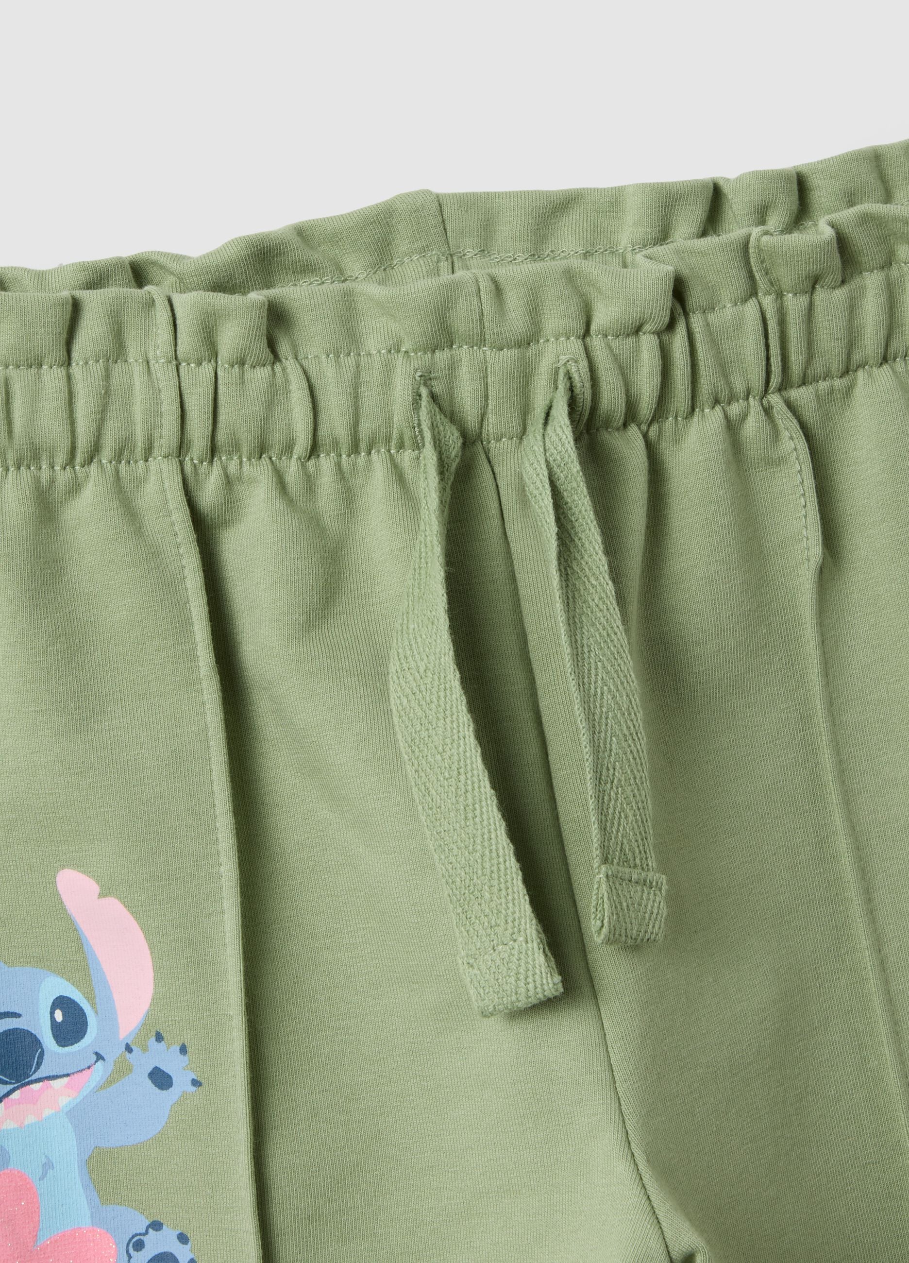Gr&uuml;ne Paperbag-Hose f&uuml;r M&auml;dchen aus elastischer Baumwolle Regular-Fit