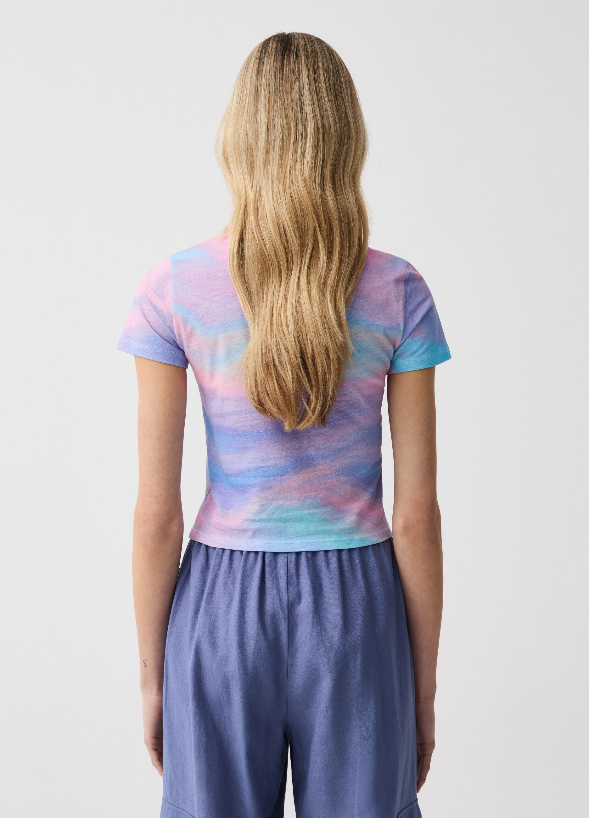 Cotton T-shirt with tie-dye pattern