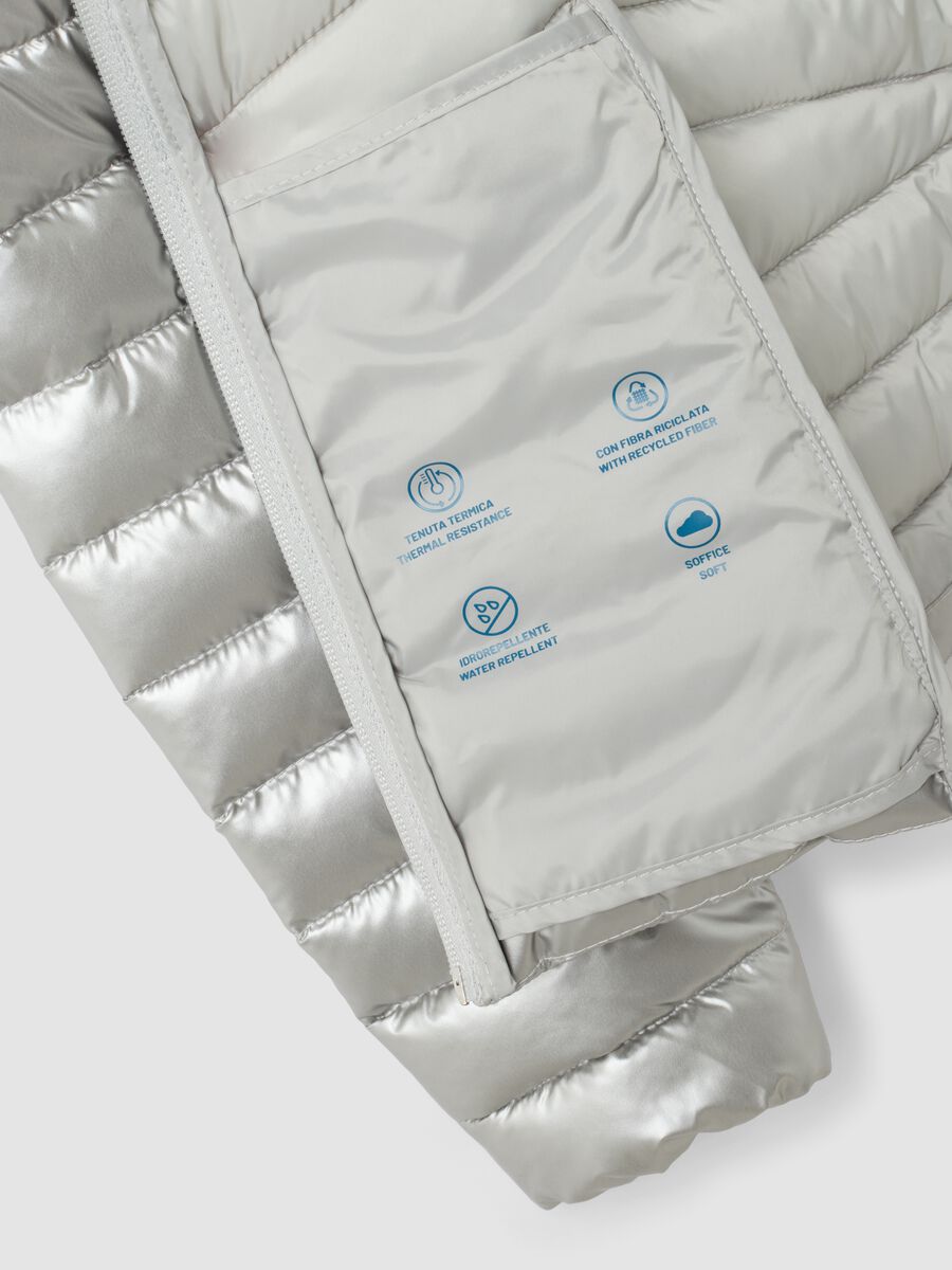 Grey ultralight padded jacket with hood and zip for girls_7