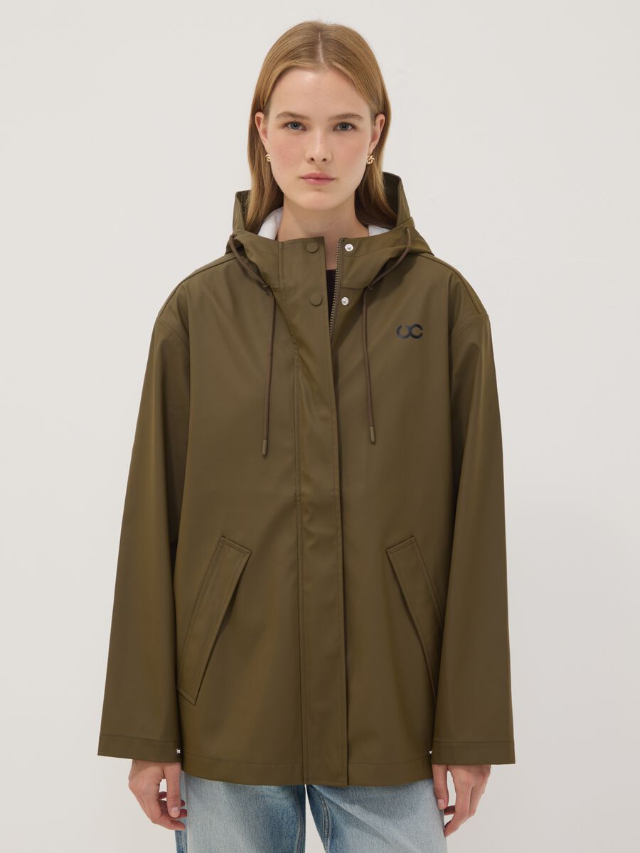 Green rain jacket with zip and hood_0