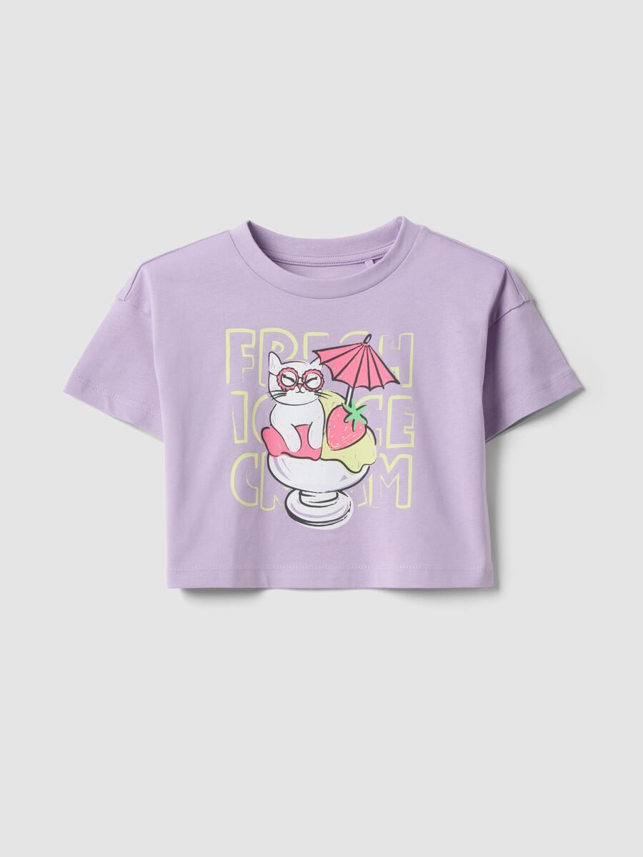 Purple pure cotton T-shirt for girls with strawberry print_0