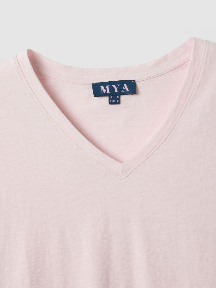 Pink short sleeve pure cotton V-neck regular fit t-shirt_5