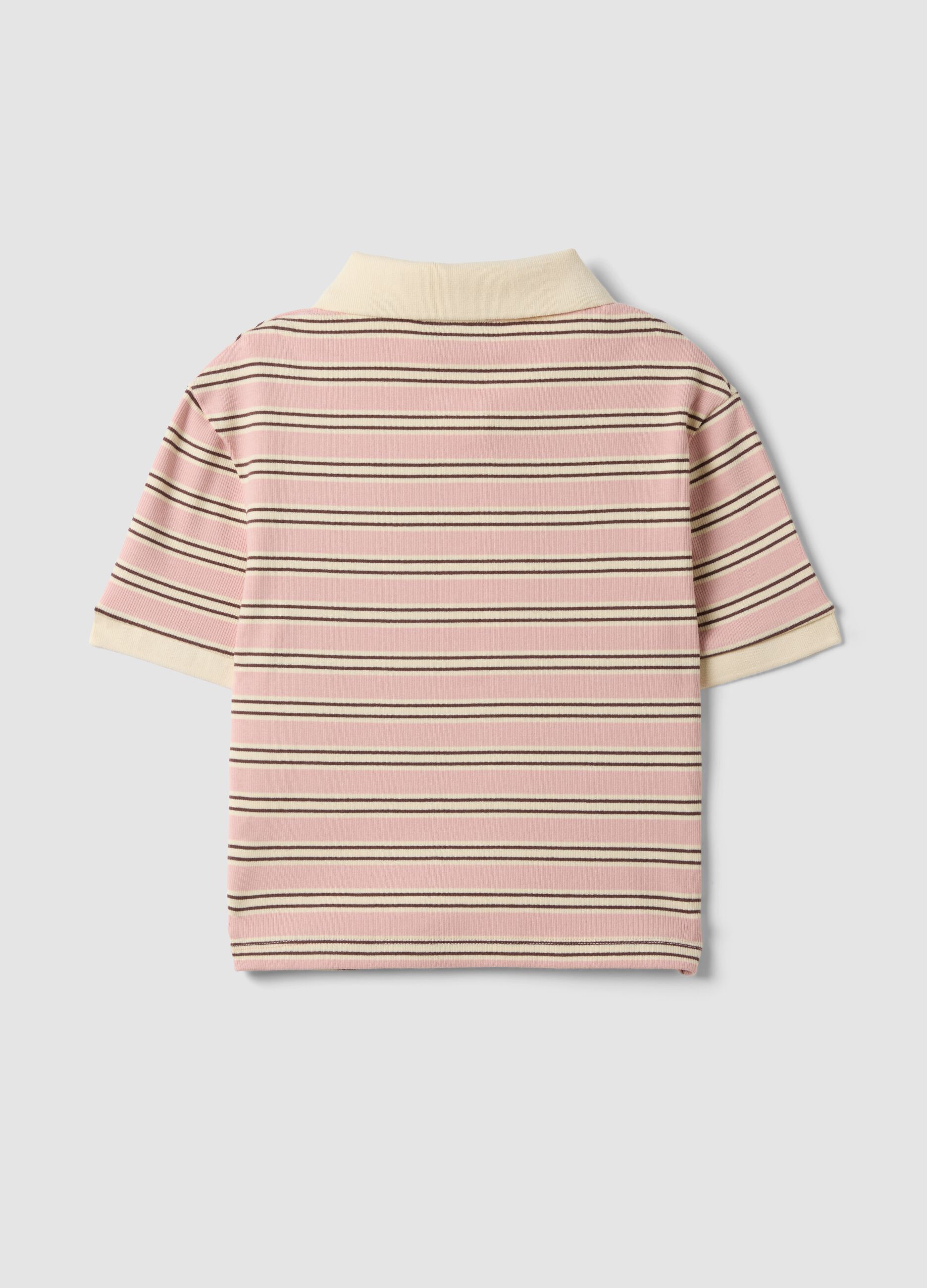 Polo crop rosa in cotone elasticizzato a righe regular fit