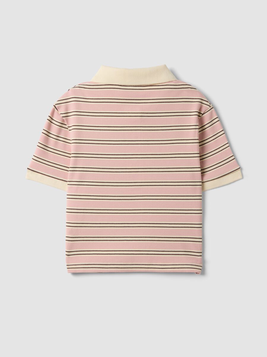 Pink striped stretch-cotton cropped polo shirt, regular fit_5