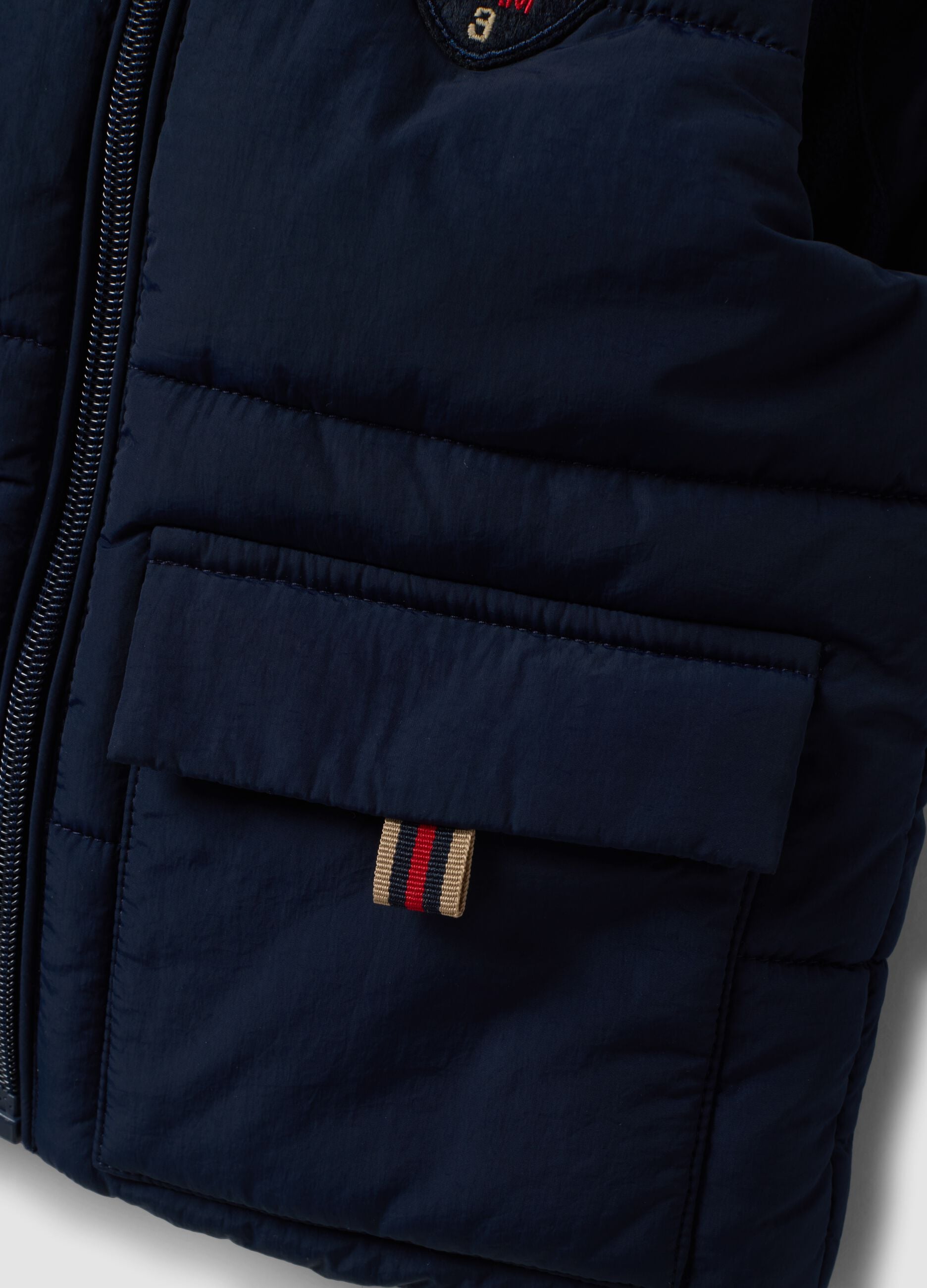 Blue padded hooded gilet with zip for baby boy