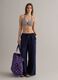 Blue pure cotton beach bag with red polka dots_3