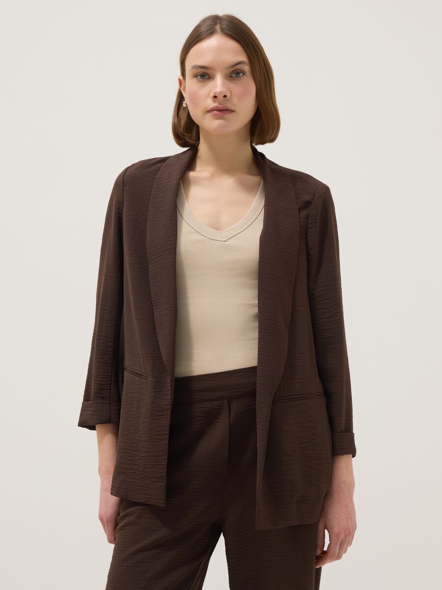 Brown buttonless regular-fit blazer_0