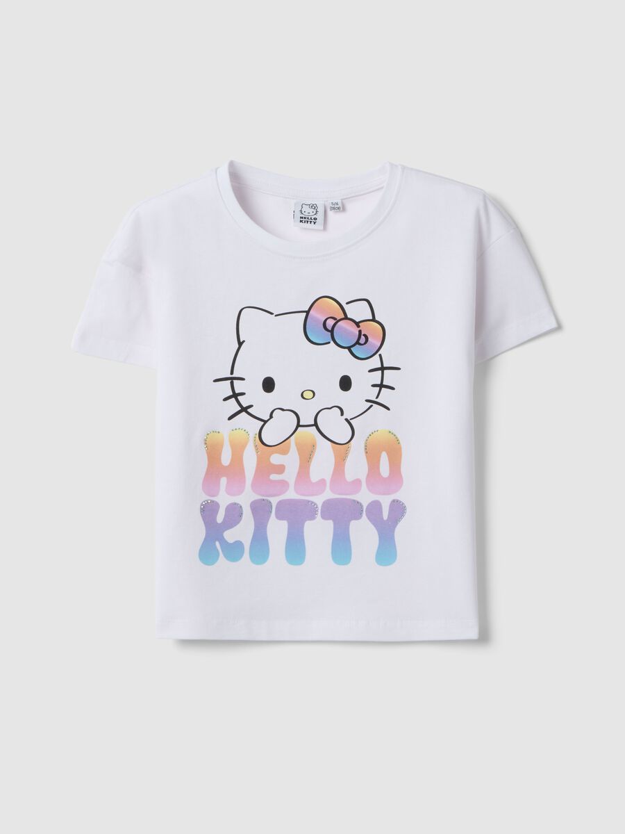 T-shirt in cotone elasticizzato bianca da bambina con Hello Kitty_0