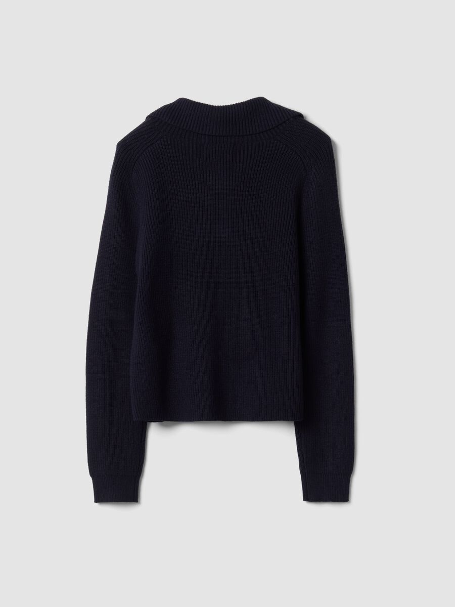 Blue ribbed viscose-blend top with collar_6