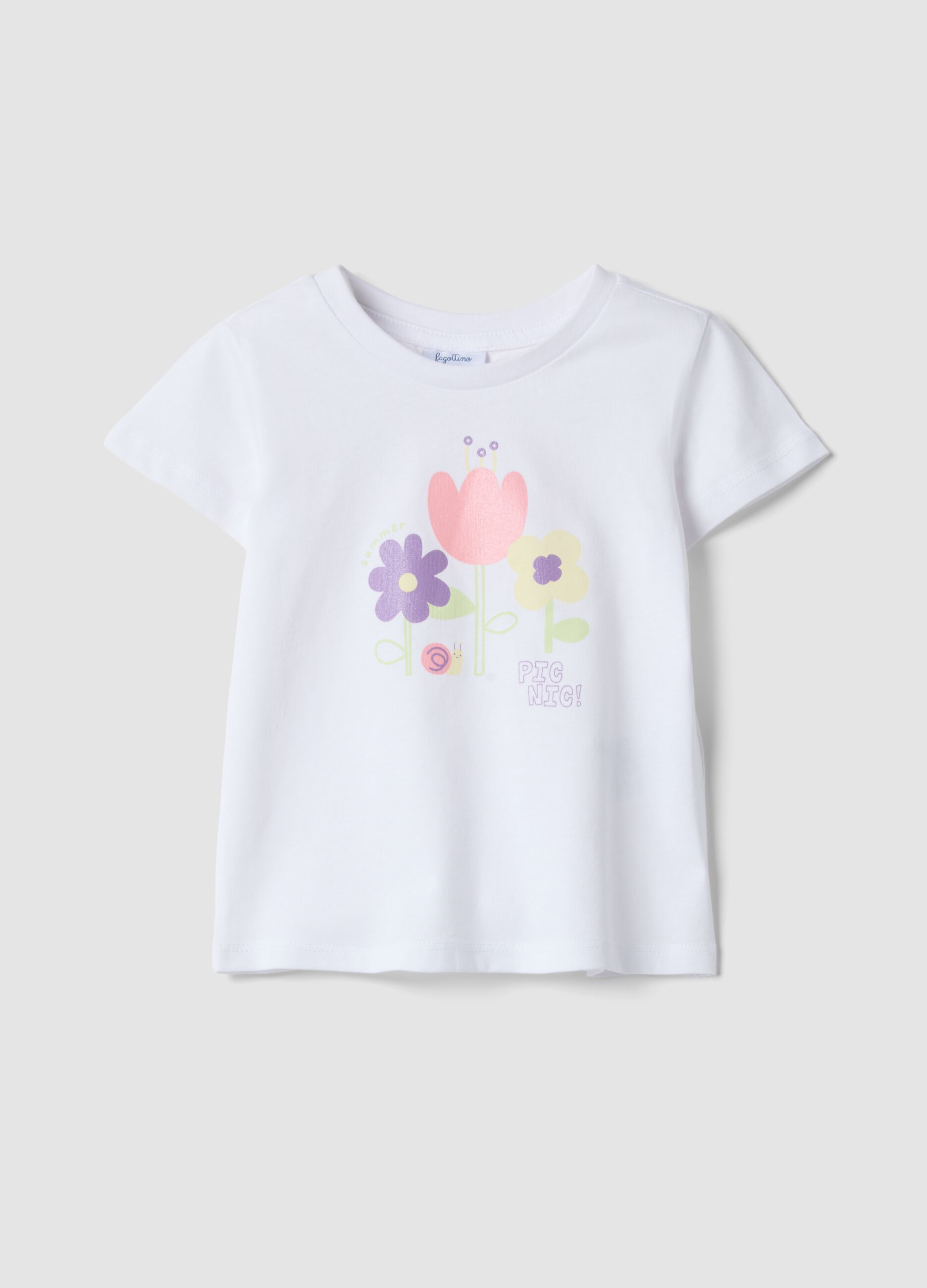 Pure cotton white girl's T-shirt regular fit with print