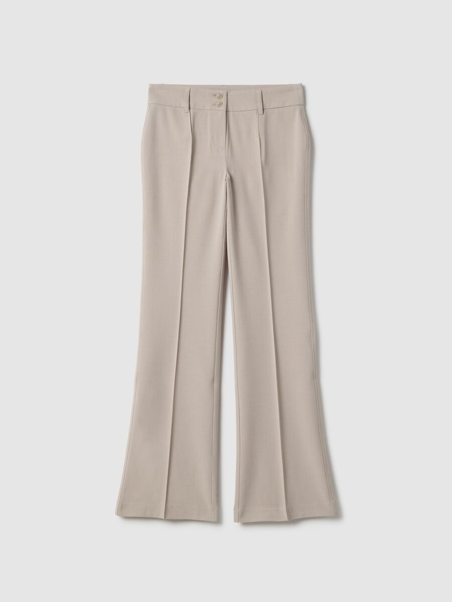 Beige stretch fabric flare fit trousers_4
