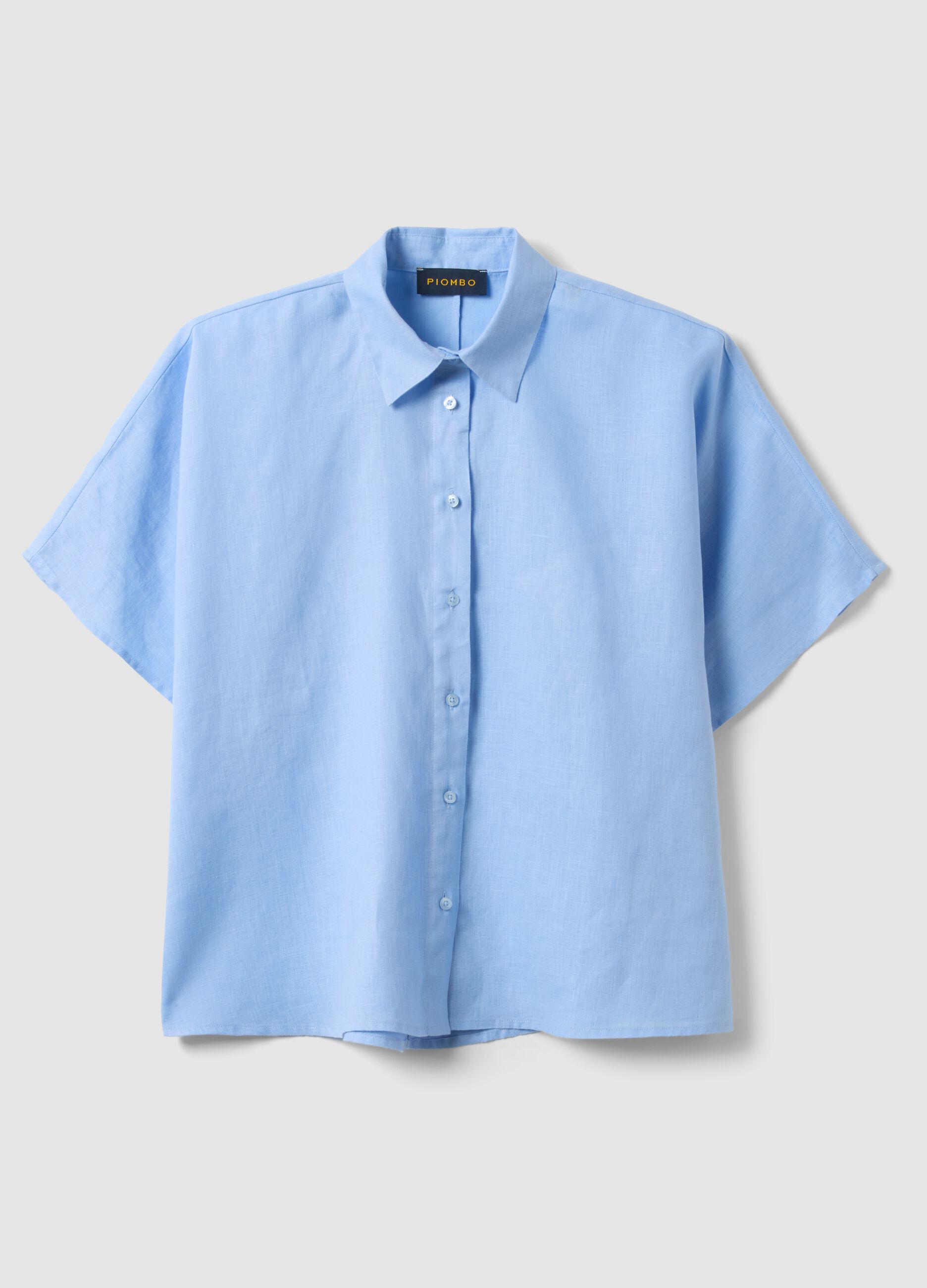 Camisa azul claro de lino puro regular fit