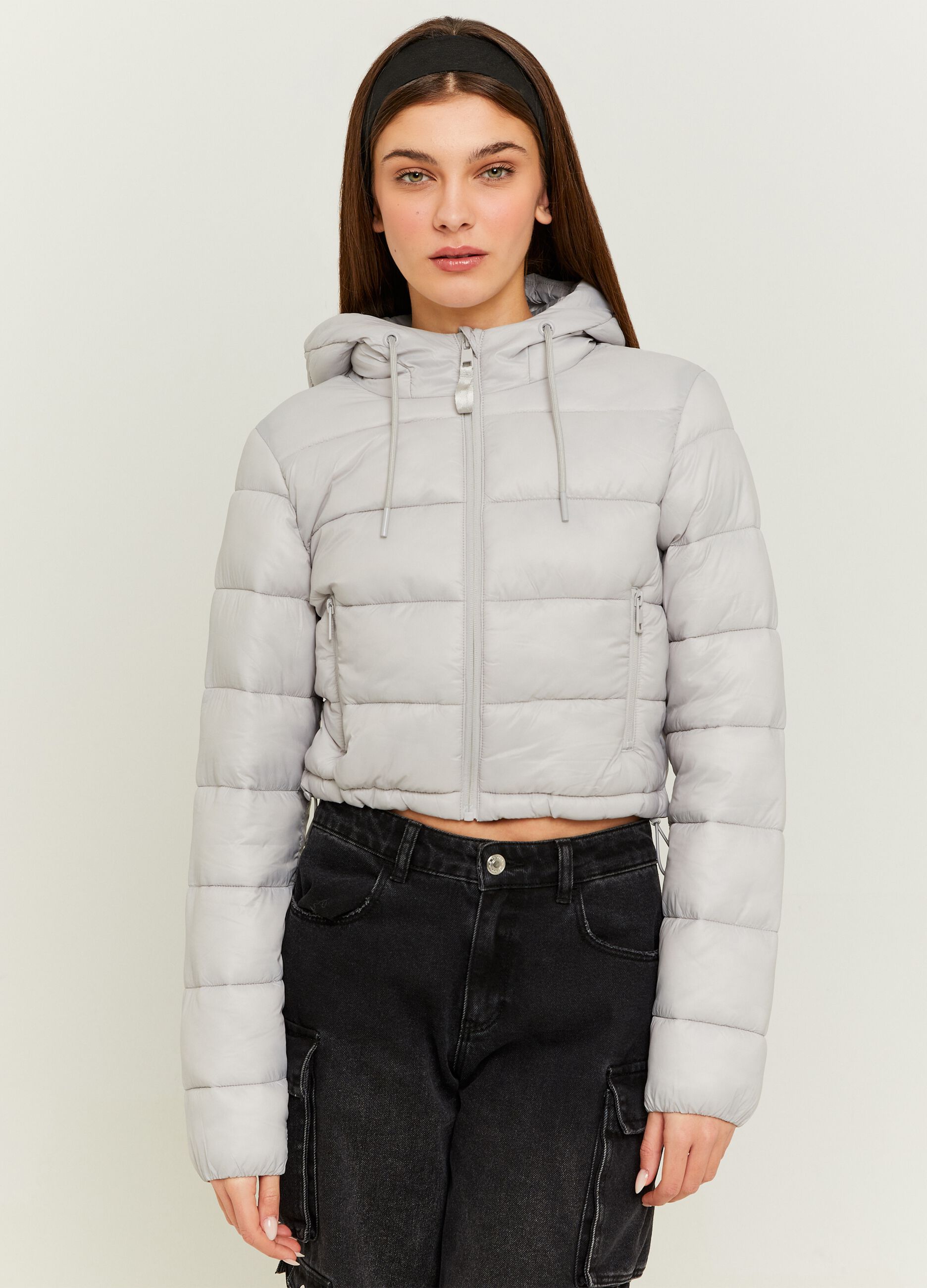 Quilted cropped down jacket with hood