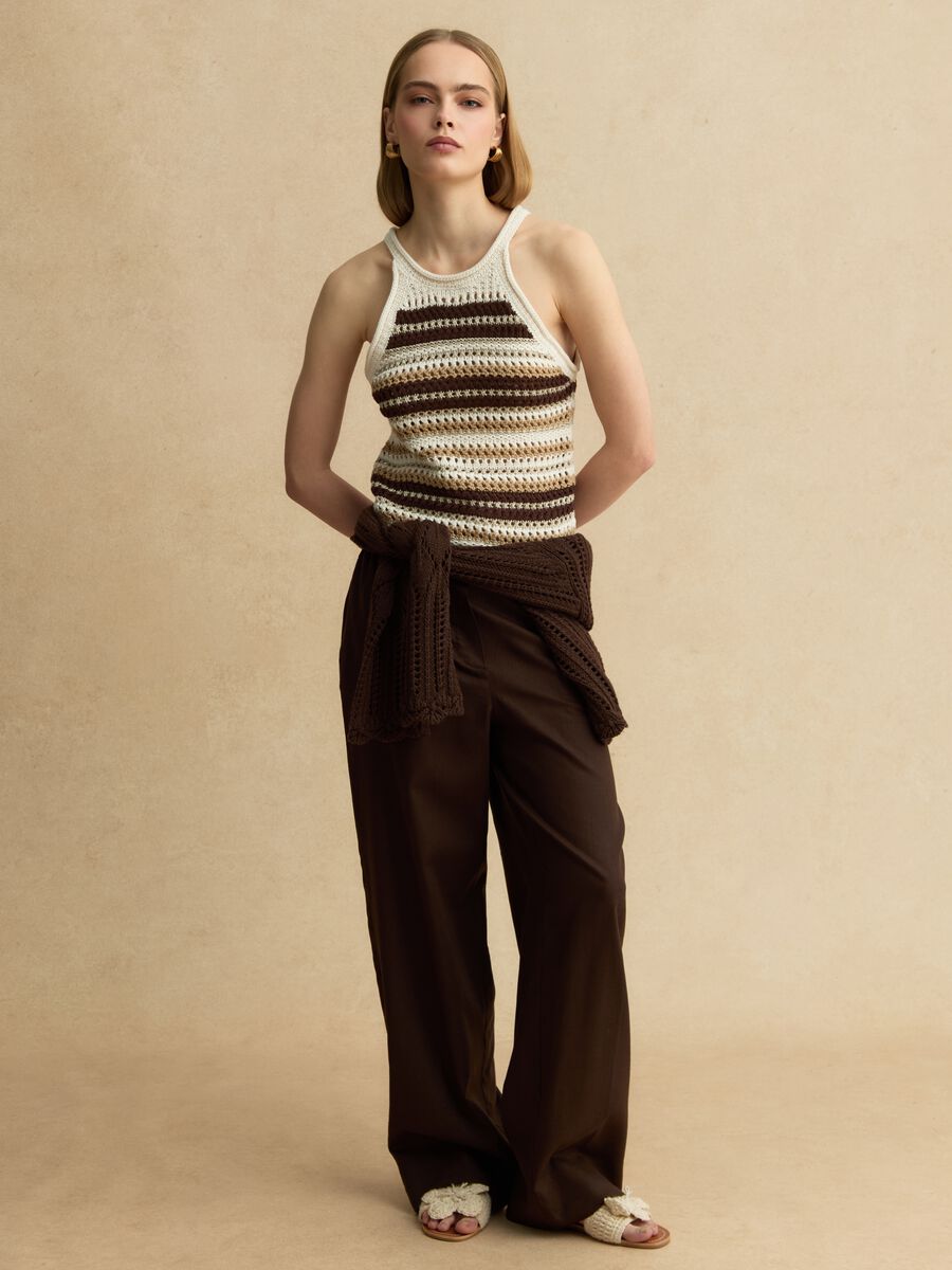 Braune Wide-Leg-Hose aus Leinenmischung_0