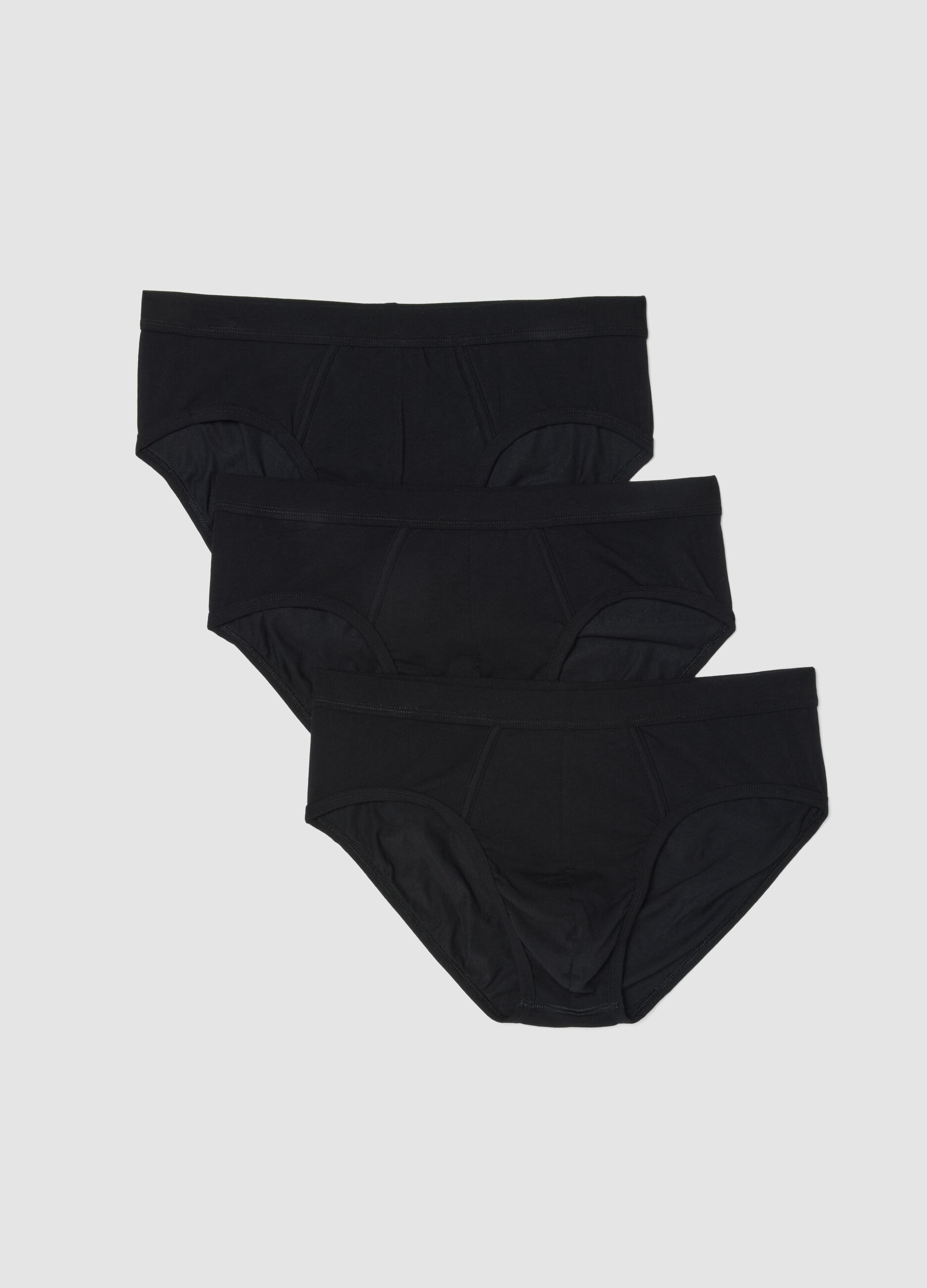 Pack de 3 slips pretos em algod&atilde;o el&aacute;stico, regular fit