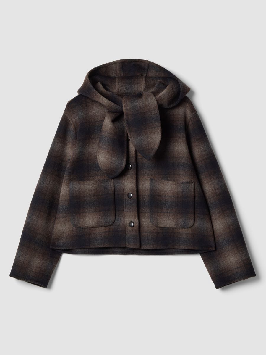 Brown wool and viscose blend hooded coat, regular fit_0
