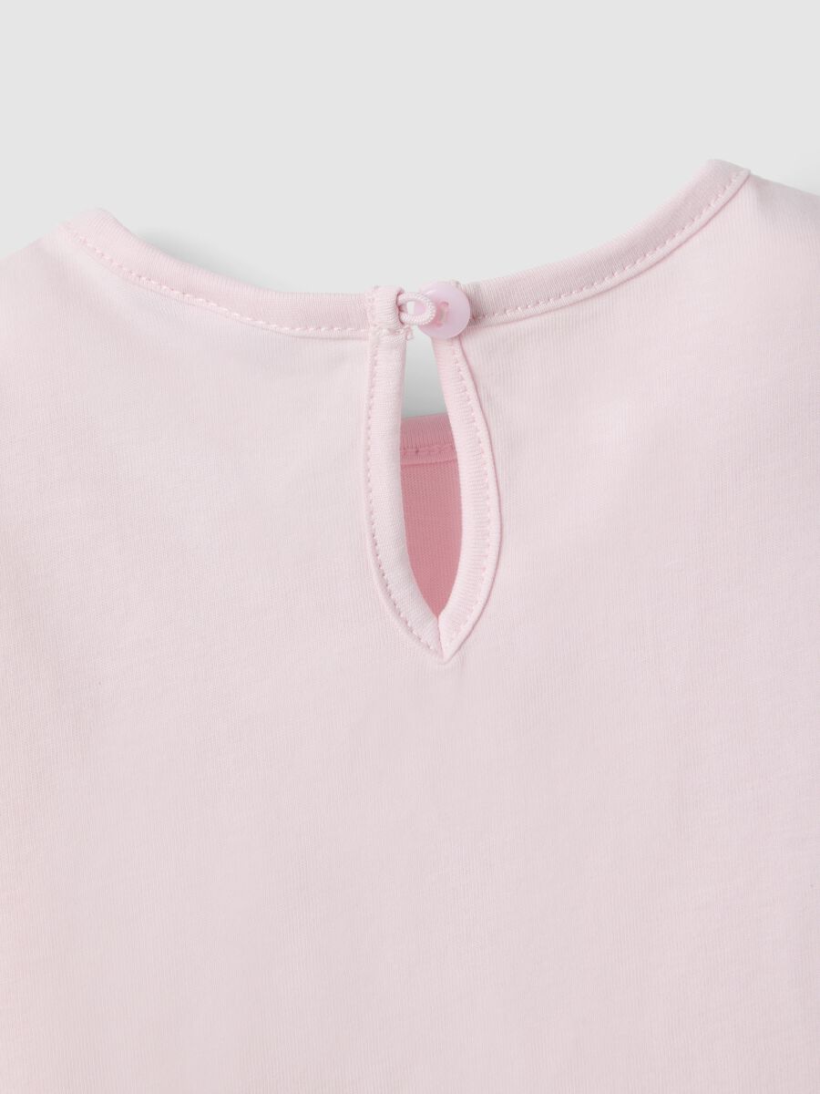 Pink pure cotton regular fit girl's T-shirt with teddy bear_2