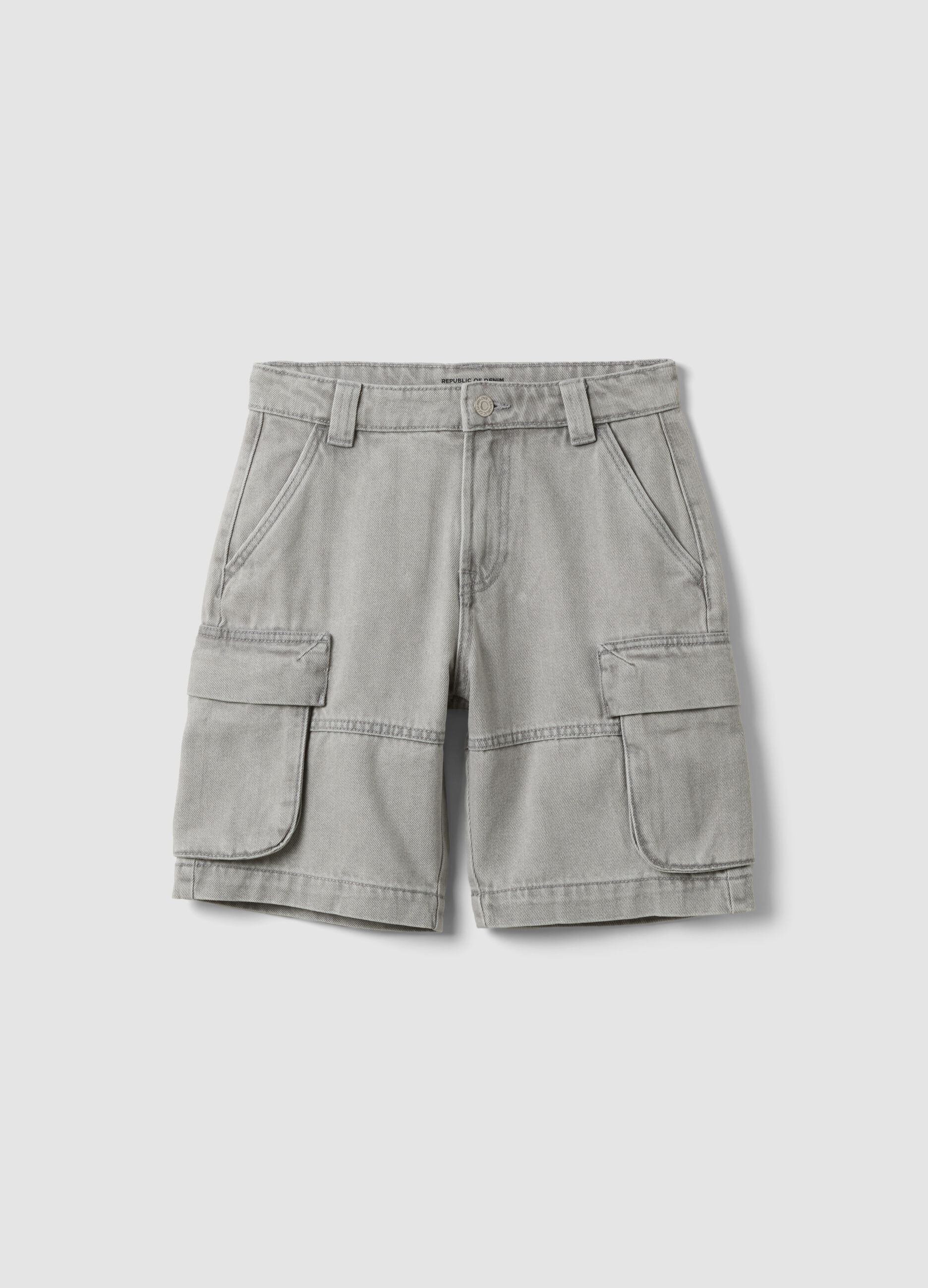 Grey cotton and viscose blend cargo shorts