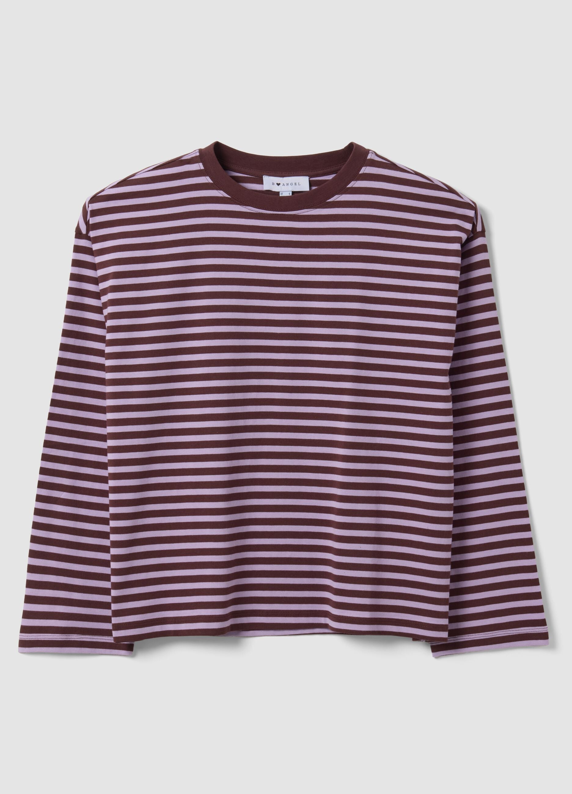 Purple striped pure cotton T-shirt with crew neck, relaxed fit