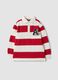 Red pure cotton striped polo shirt with classic collar for boys_0