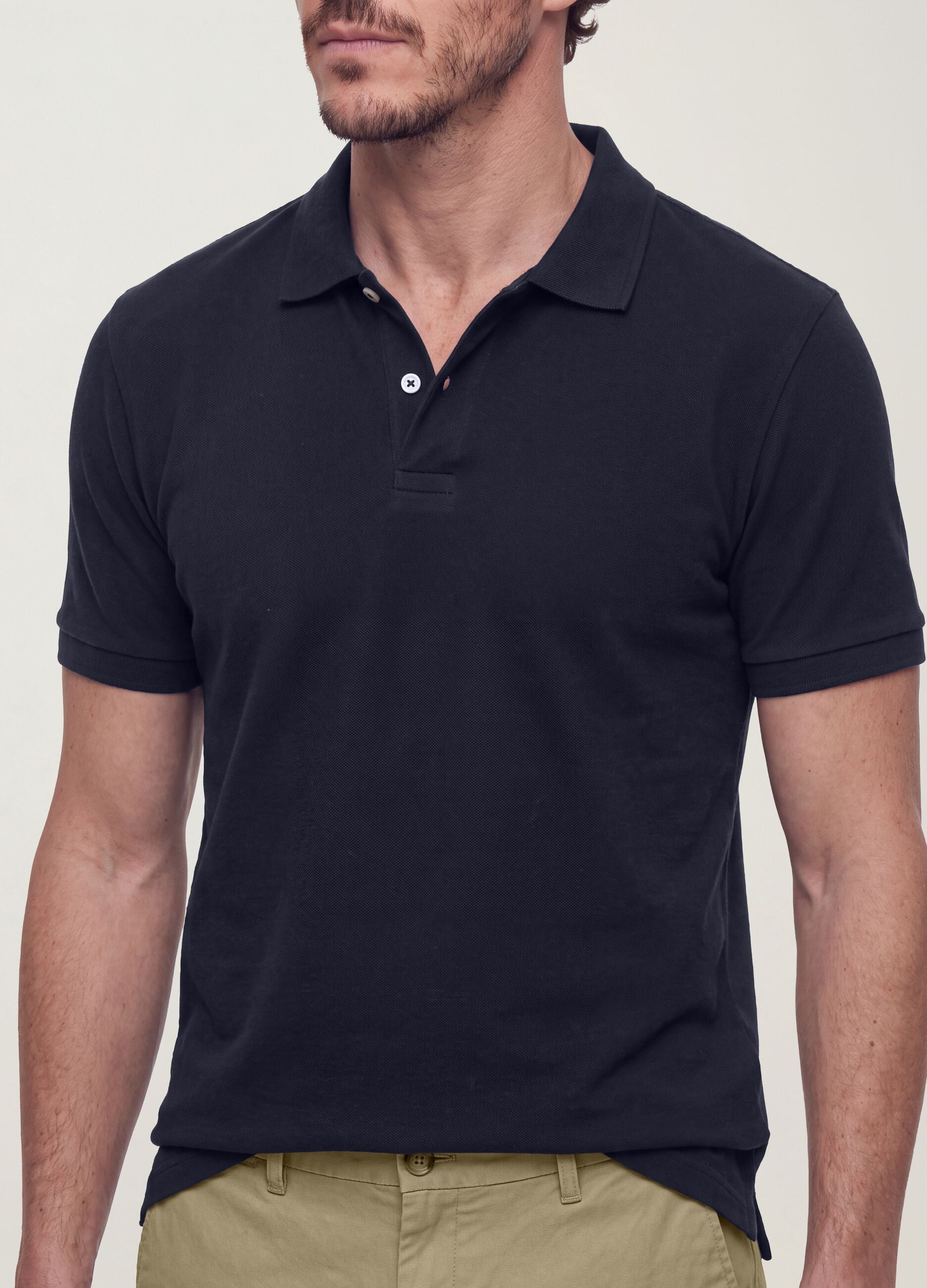 Blue pure cotton piqu&eacute; polo shirt with classic collar and regular fit