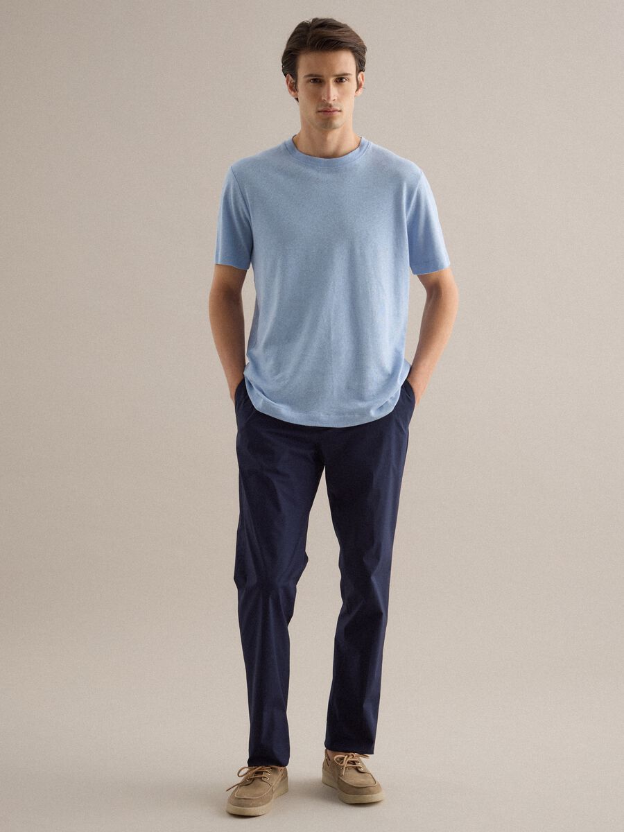 Regular fit light blue linen-cotton blend T-shirt_2