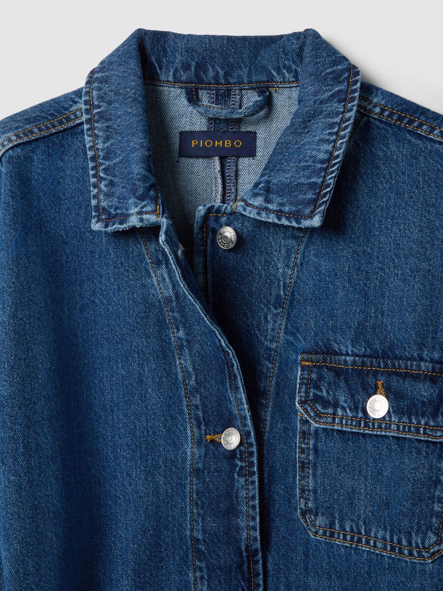 Blue denim jacket, pure cotton, regular fit with belt_5