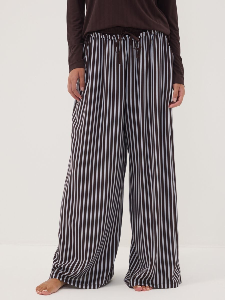 Brown ribbed stretch viscose pyjama top_1