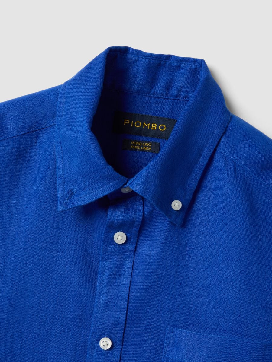 Blue pure linen shirt with button-down collar, regular fit_5